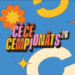 uz cila fona uzraksts čē cē čempionāts 26, fonā krāsainas ģemotreiskas figūras